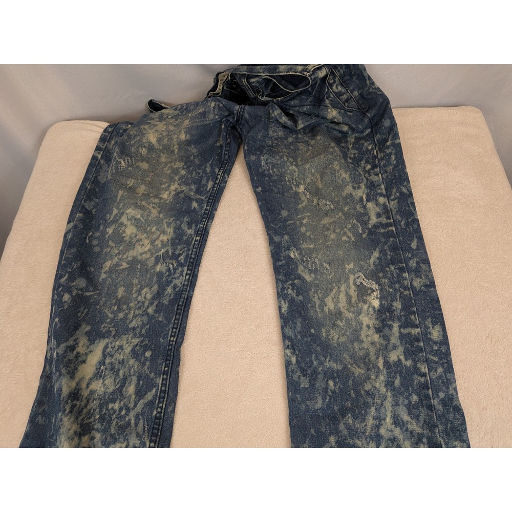 Y2K F.U.S.A.I. Acid Wash Jeans Mens 36x30‎ Blue Splatter Grunge Streetwear Denim